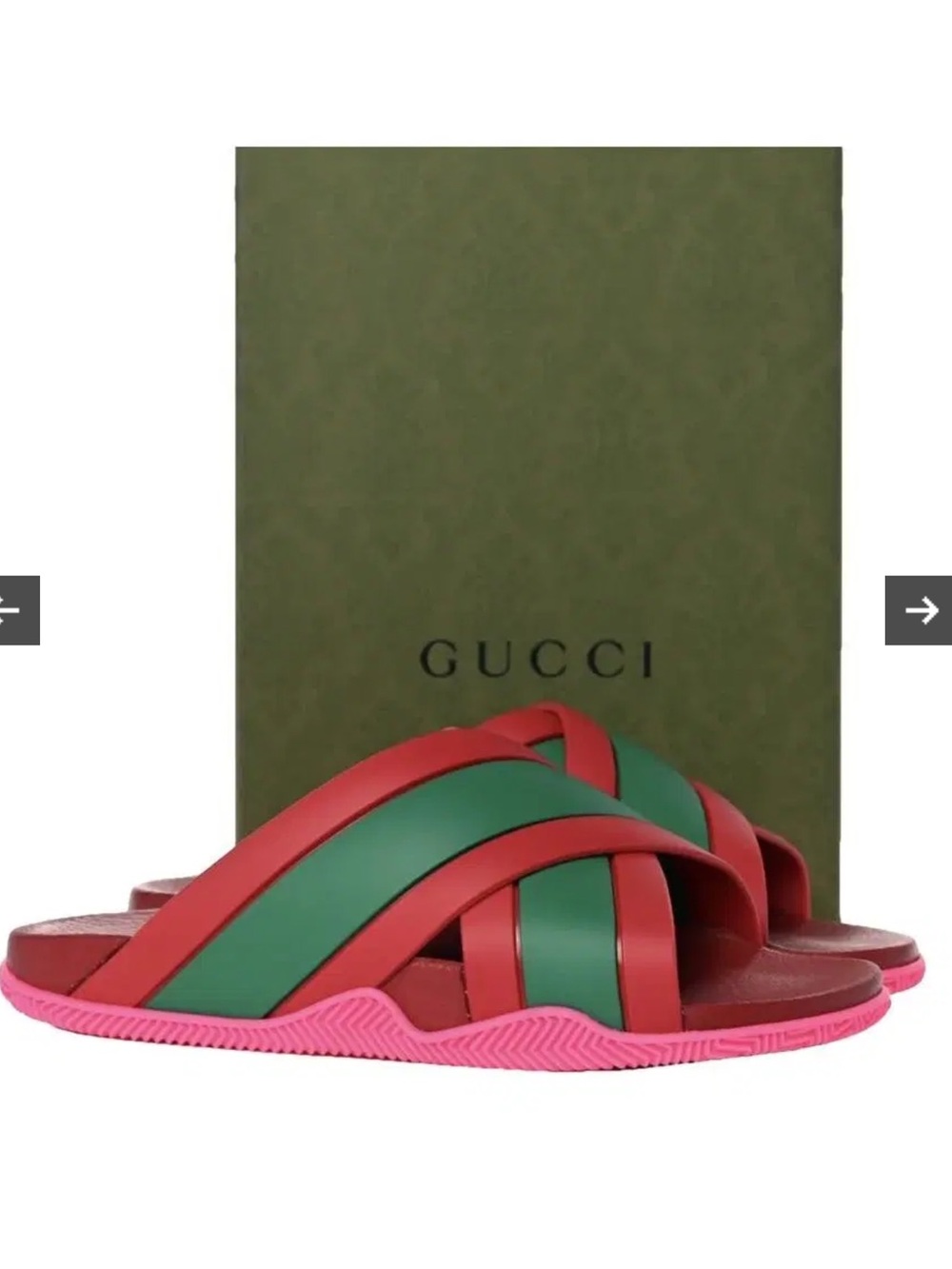 Gucci Striped Logo Rubber Slide Sandals Red Green Pink Women EU 38 627820